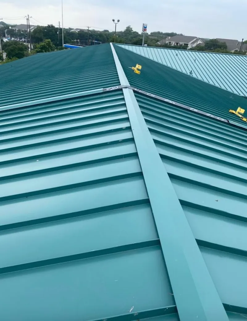 Green commercial metal roof ridge and valley for Metal Roof Repair in Demarest